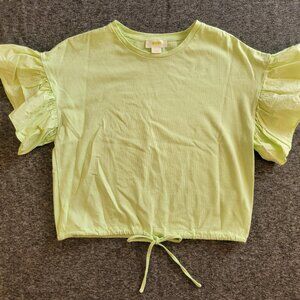 Lime Green Ruffle Cap Sleeve Cotton Anthropologie Top Sz S